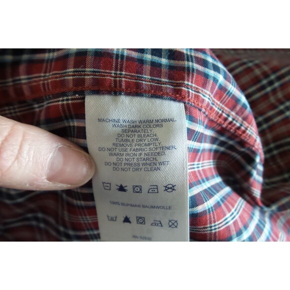 Lands End Shirt Mens Medium Blue Red Plaid Long Sleeve Button Front - Picture 4 of 12